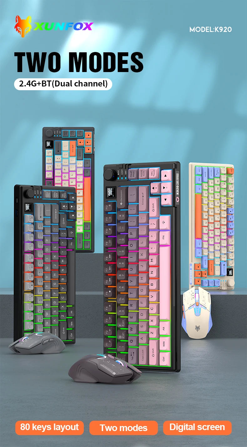 New Dual-Mode 80 Keys Wireless Gaming Keyboard Combo,2.4G/BT5.1 Keyboard Mouse Set With Rainbow-light RGB For PC Office Gaming