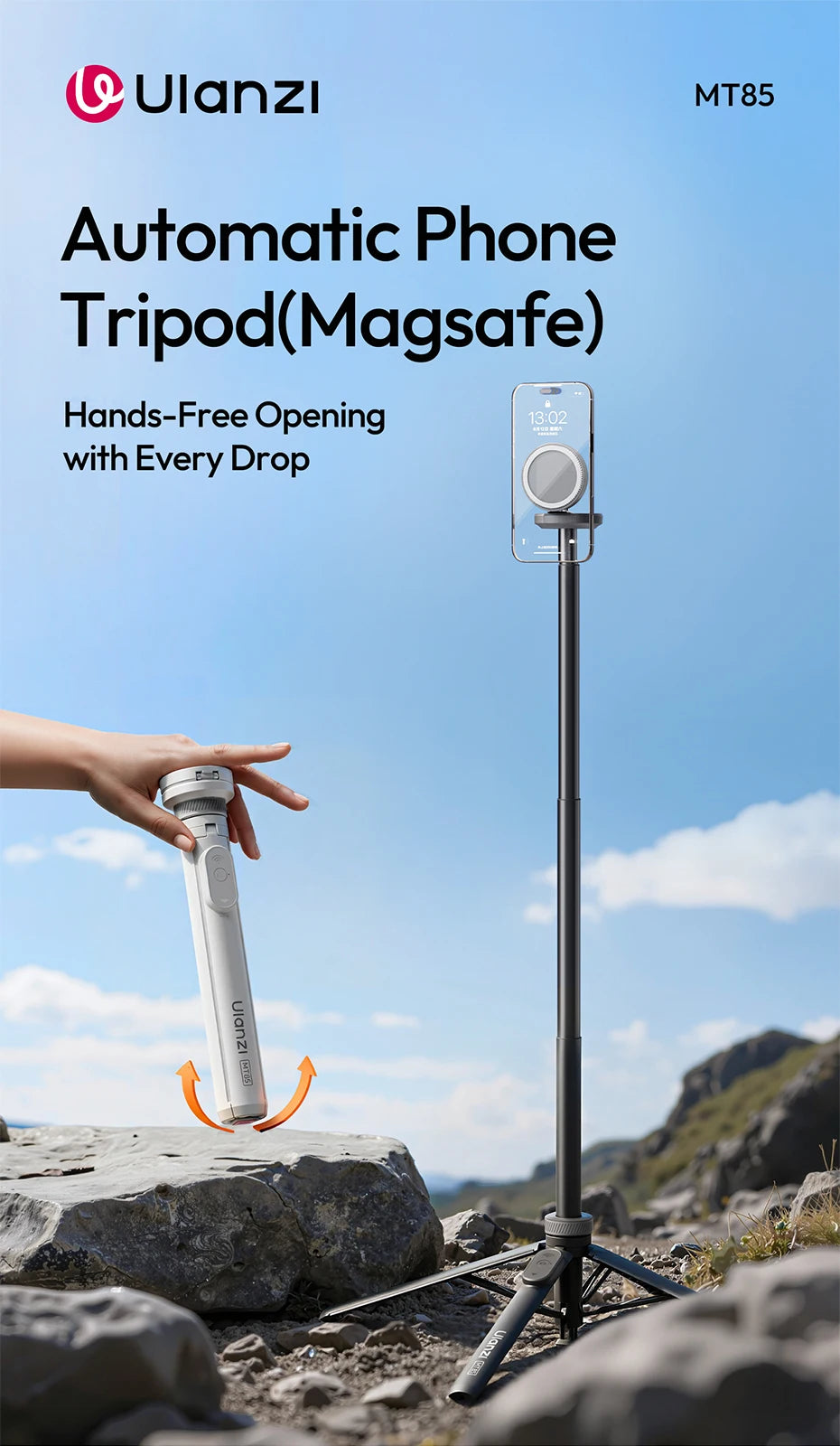 Ulanzi MT85 Automatic Phone Tripod Magsafe Dual-Side Magnet with 10m Wireless Control for Outdoor Travel Selfie Stick Livestream