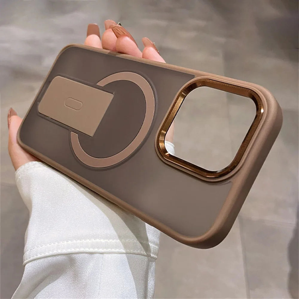 Folding Stand Holder Magnetic Matte Case For iPhone 17 16 Pro Max 15 14 Plus 13 12 For Magsafe Wireless Charge Shockproof Cover