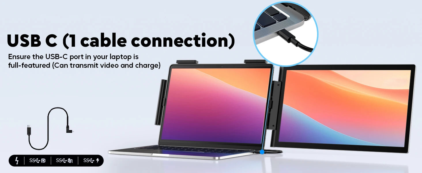 Amoudo Portable Monitor 14 Inch FHD 1080P IPS Screen Laptop Monitor Extension Dual Screen for Laptop Windows Mac Android