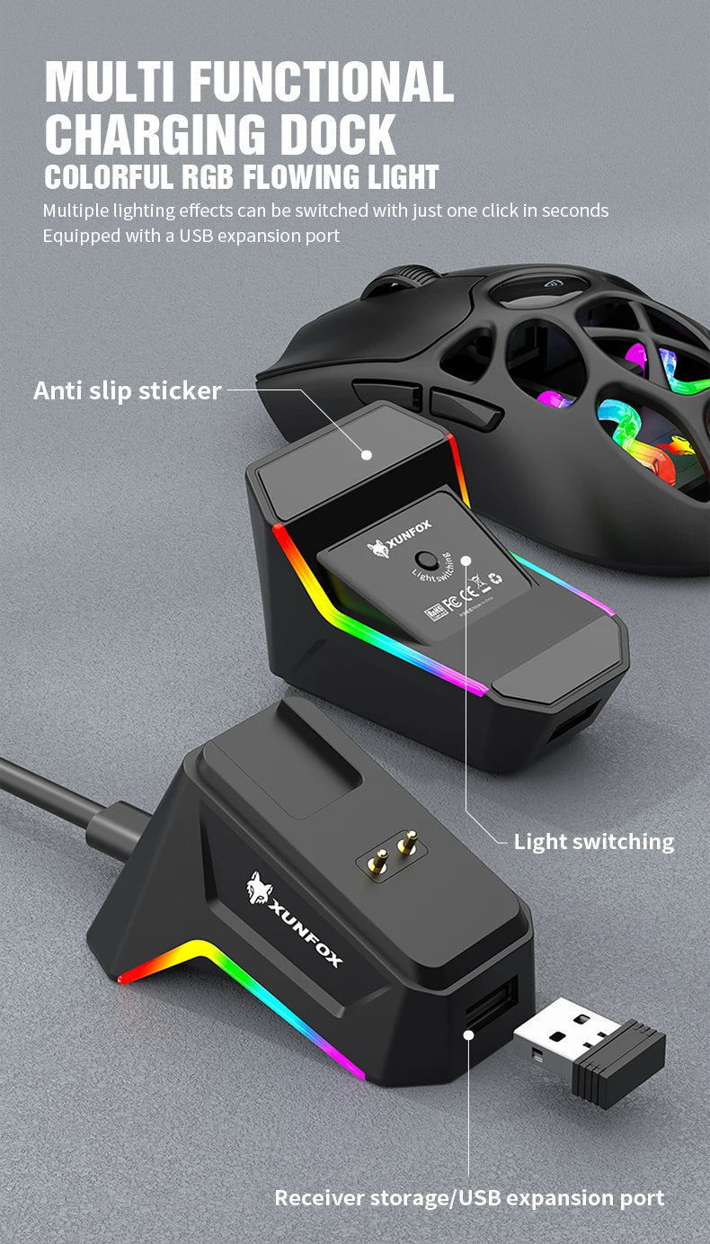 XUNFOX H16PRO Mouse, lightweight S205, three-mode wireless Bluetooth mouse for gaming, charging, RGB lighting, suitable for P