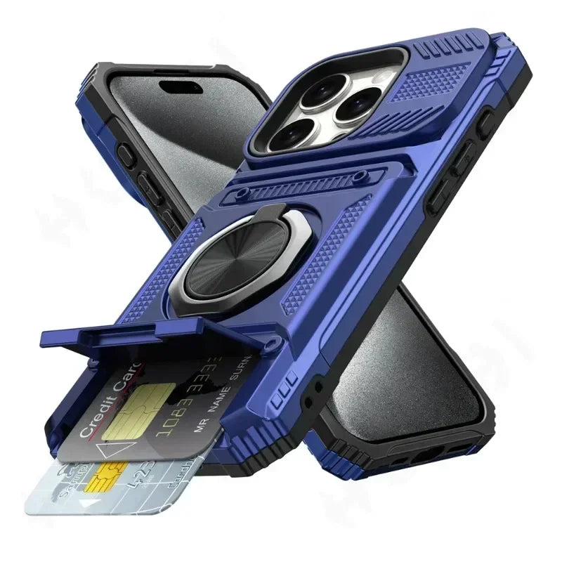 Case For iPhone 11 13 14 15 16 Pro Max 14 15 16 Plus 11 Magnetic Rotated Ring Kickstand Heavy Duty Drop Protection Wallet Cover