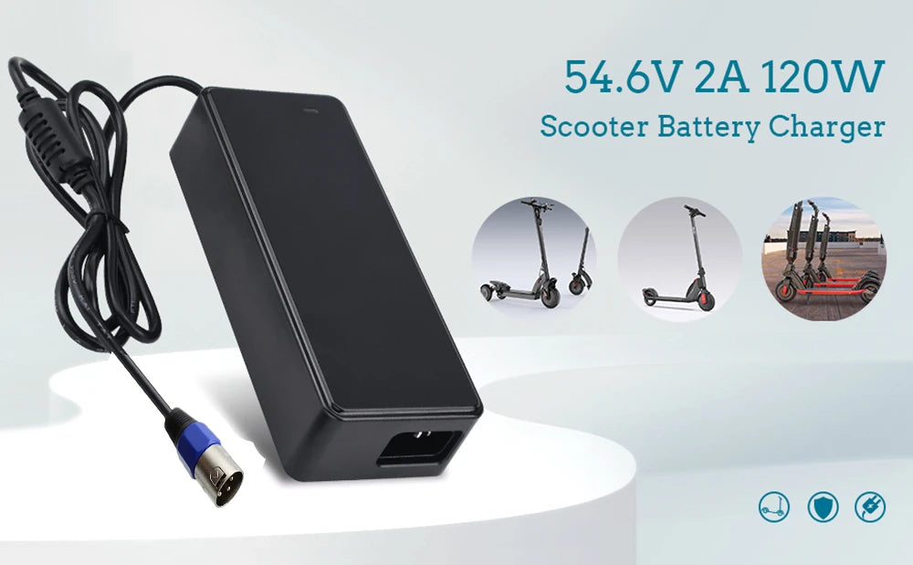 48V 2 Amp Charger Output 54.6V 2A  Charger 48V 3-pin XLR Male Plug for 48volt Charger 13S Lithium Battery Pack