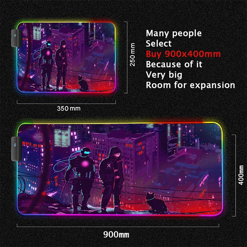 RGB Led Backlight Mouse Pad Cool Cyberpunk Gaming Accessories Carpets Large Mause Pad Gamer XL Neon Desk Mat Rug Mouse Mat