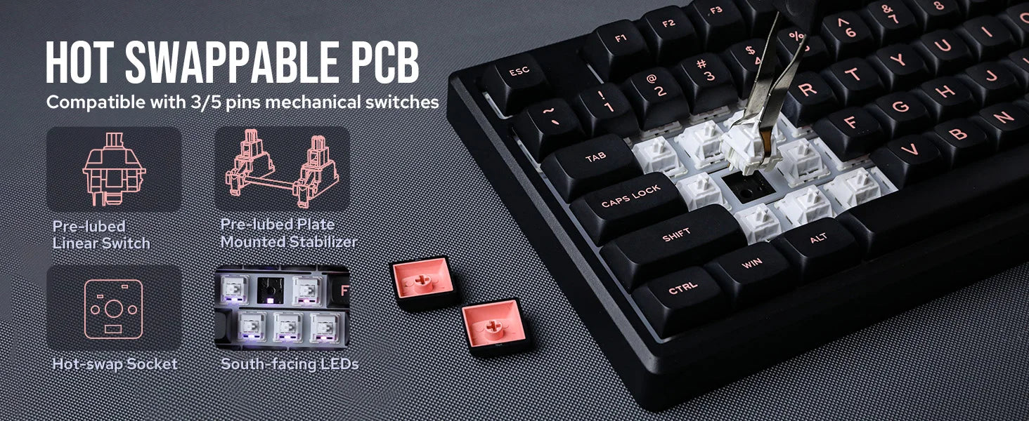EPOMAKER Galaxy100 1800 ANSI US Layout QMK/VIA Wired/BT5.0/2.4Ghz Aluminum Mechanical Gaming Keyboard with Knob