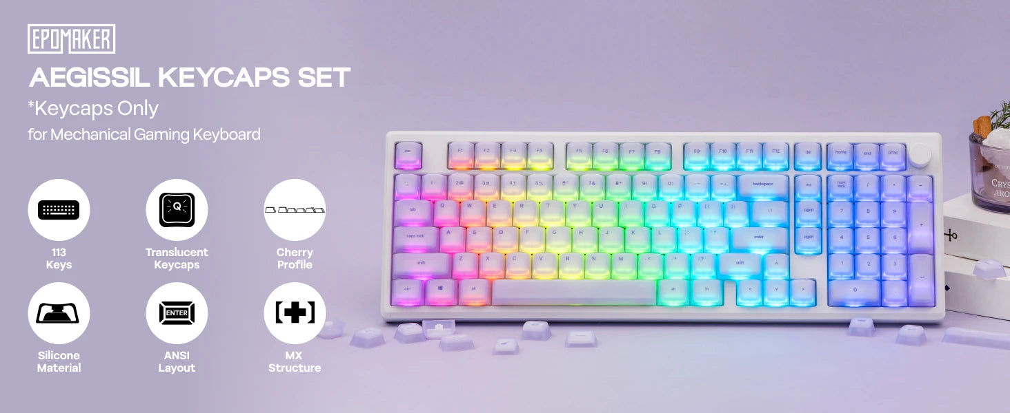 EPOMAKER AegisSil Keycap Set 113 Cherry Profile Silicone Material Keys for Cherry MX/Kailh/Outemu/Gateron Mechanical Keyboard