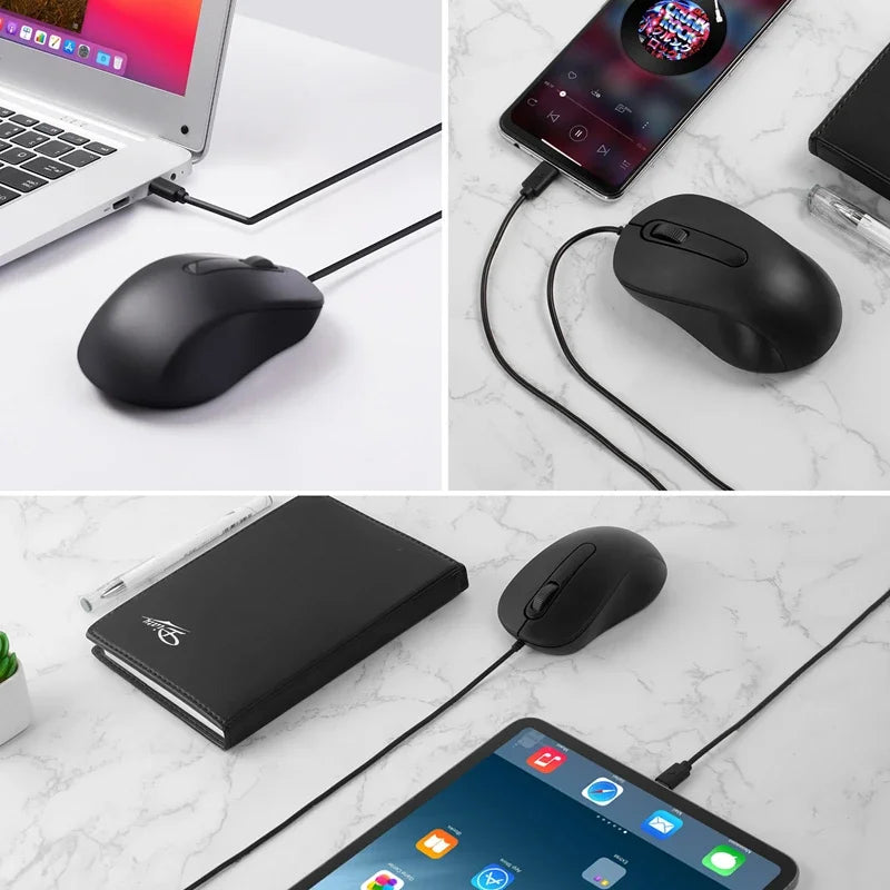 Lenovo Wired Mouse Type-C Plug Ergonomic Design Tablet Notebook Office Optical Silent Mouse For PC Android IOS