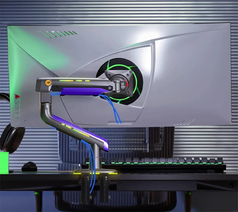 NB G60 E5 F5 Gaming Monitor Arm 32-60 Inch Curved Arc Screen Desktop 2-20kgs Ultra Wide Monitor Holder Mount with RGB Light