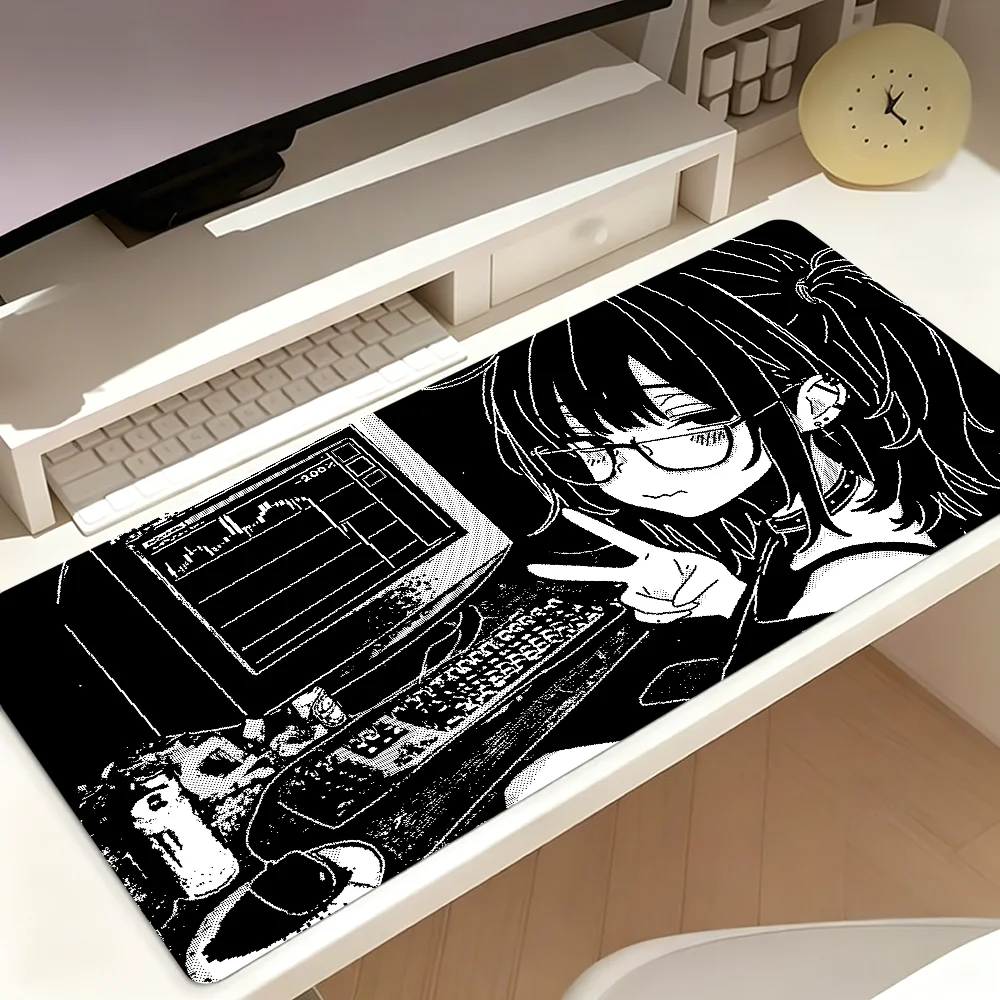Y2K Anime Pixel Girl black white Mouse Pad Non-slip Thickened MousePad Student Cushion Large Writing Gaming Lockedge Office