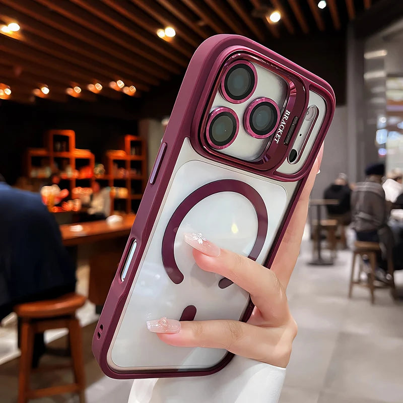 Luxury Matte Translucent Armor Shockproof For Magsafe Bracket Case For iPhone 17 16 15 14 13 12 Pro Max 17 Wireless Charge Cover