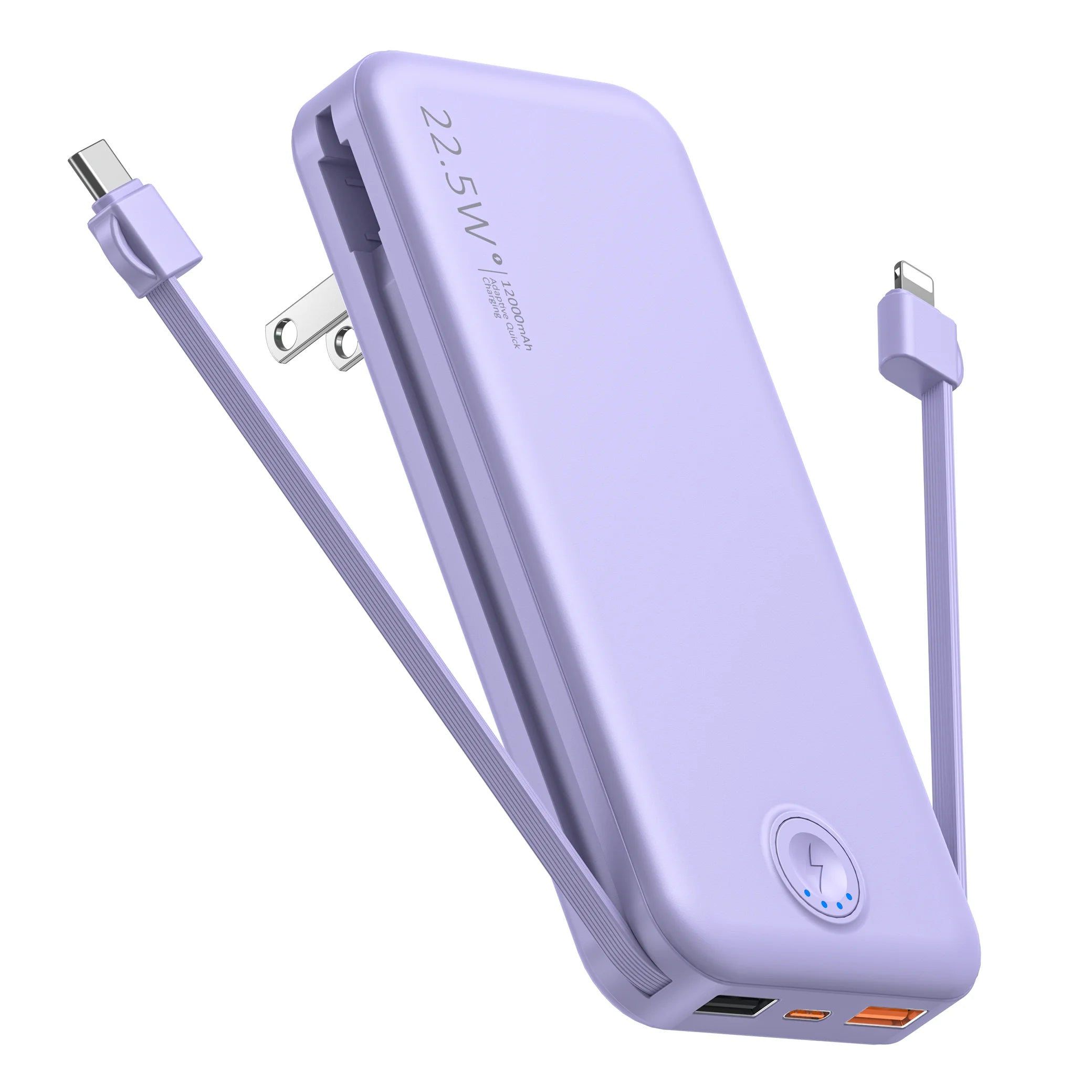 Portable Charger for iPhone Built in Cables and Wall Plug,12000mAh Slim Fast Charging USB C Power Bank,Travel Essential