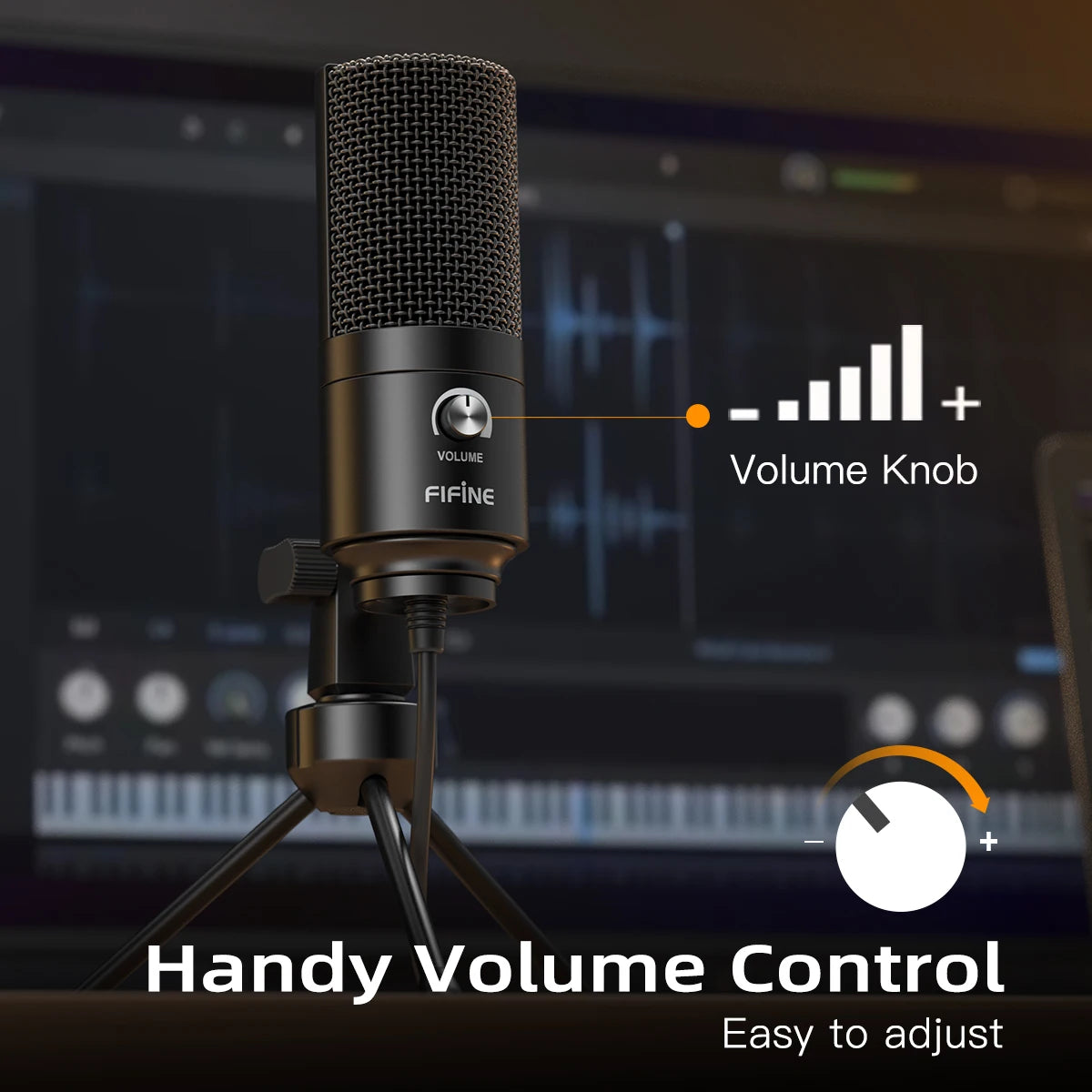 FIFINE K669B USB Condenser Microphone with Gain Knob, Metal Recording Mic for Home Studio, Podcasting, Voice-over, Laptop, Windows - WinSupport Tech