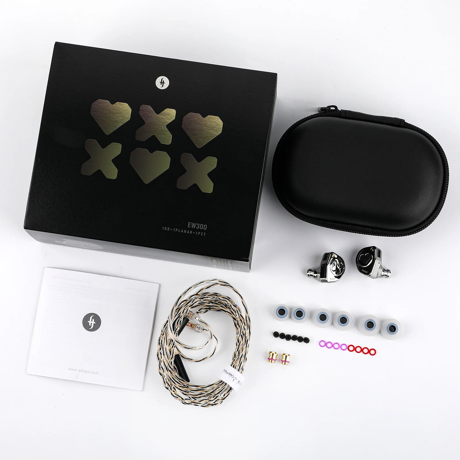 SIMGOT EW300 1DD+1Planar+1PZT Hybrid Driver IEM HIFI Earphones with Detachable Nozzles Silver-Plated OFC IEM Cable for Musician