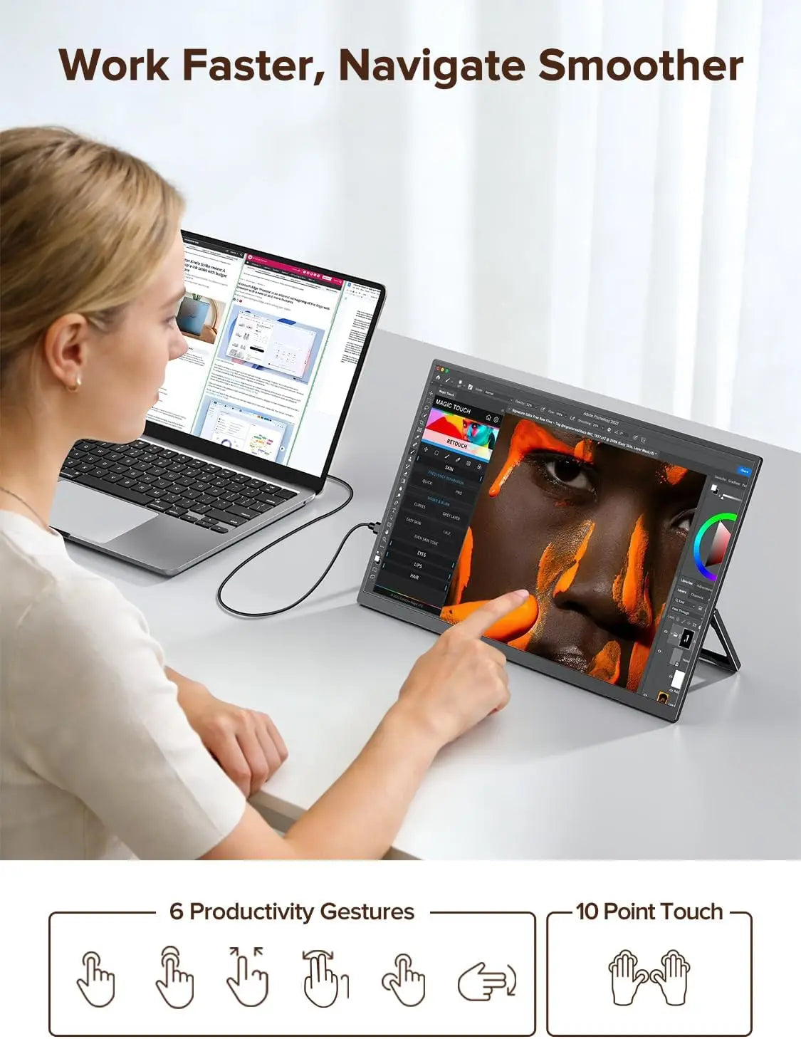 16-Inch Portable Touch Monitor, 1200P HDR 16:10, Non-Touch Optional, External Second Screen for Xbox, PS4/5, Switch, Phone, PC,