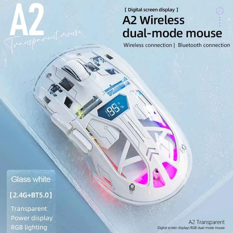 FREEWOLF A2 Transparent Wireless RGB Mouse, Bluetooth Dual-mode Connection