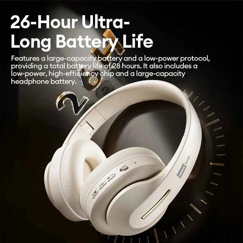 Lenovo LES-107 Wireless Over-Ear Bluetooth Sport Headphones Noise Cancelling Foldable Gaming Headset HiFi Bass Long Battery Life