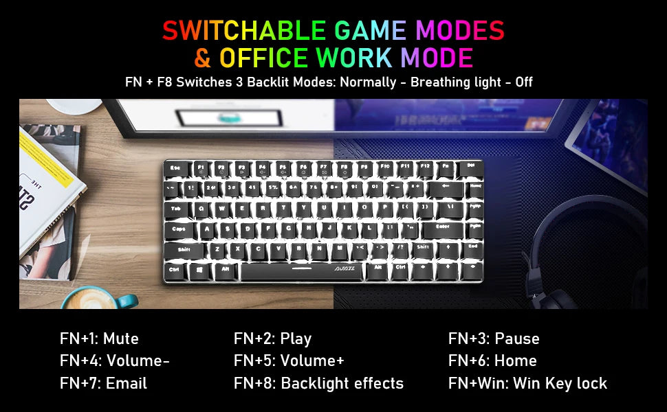 LED Backlit Wired Mechanical Keyboard Brown Switch&RGB 6400 DPI Lightweight Gaming Mouse with Honeycomb Shell 3 in 1 Set