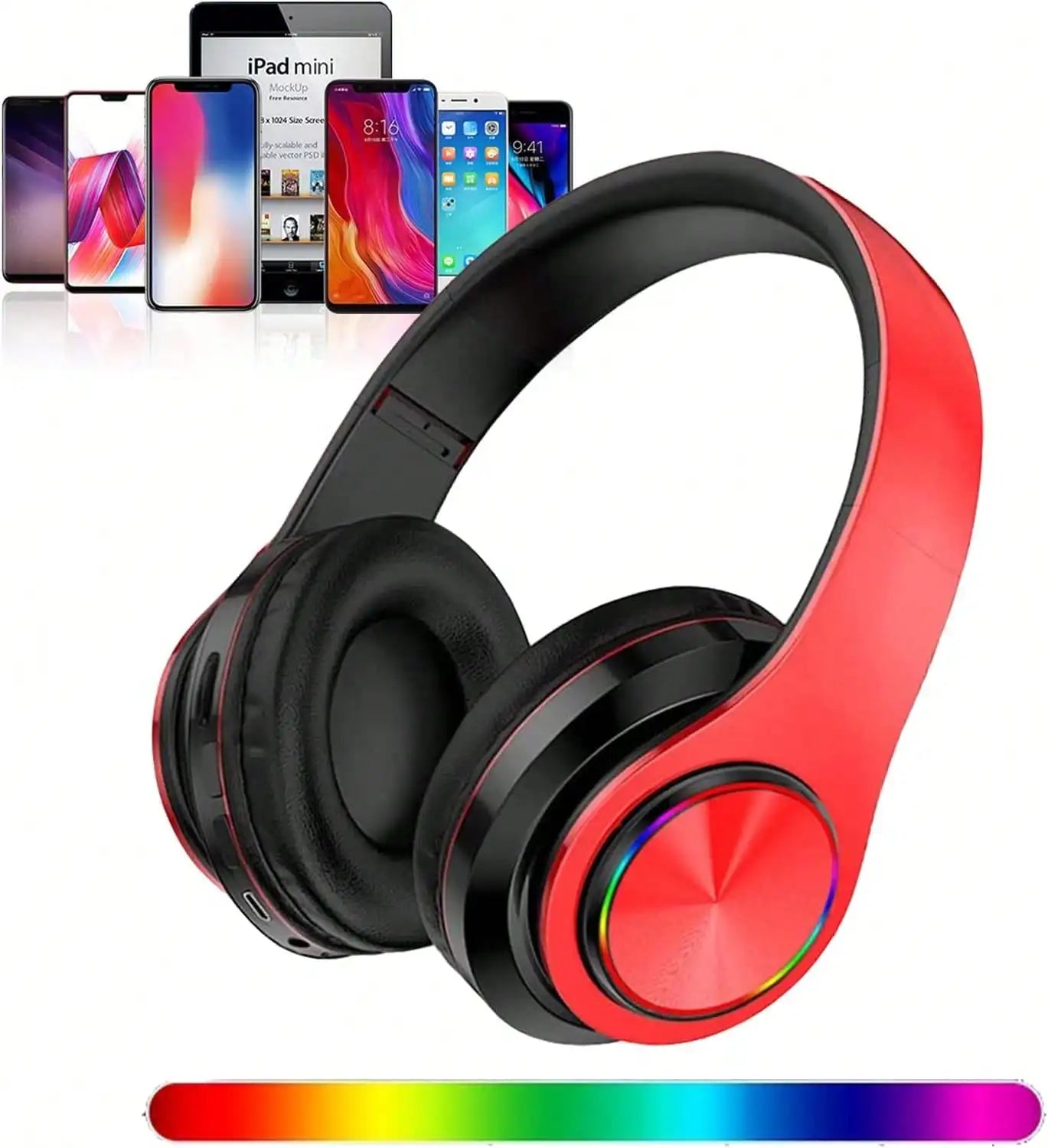 Bluetooth 5.3 Over-Ear Headphones, Active Noise Reduction, Subwoofer Bass, LED Light Design, Foldable Portable Wireless Headset for Gaming, Music, Sports, Phones & Computers