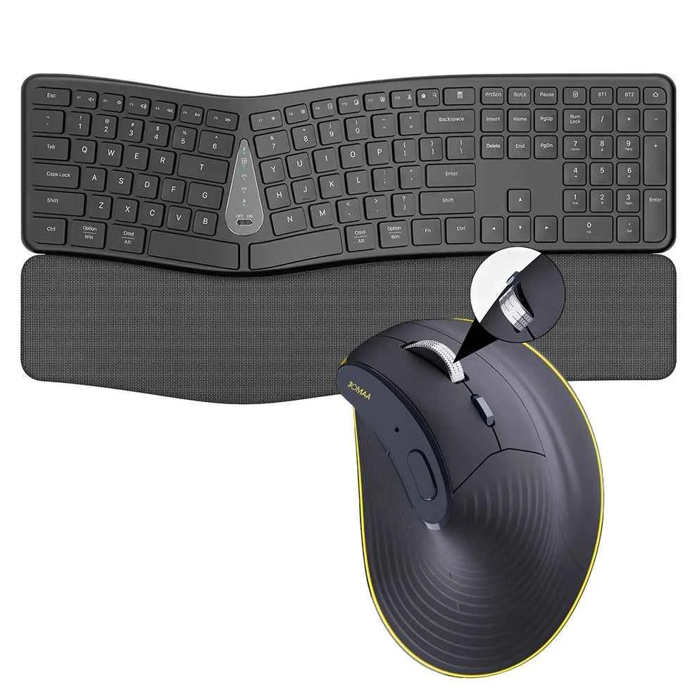 2.4G Wireless Keyboard Mouse Combo,Comfortable Natural Typing,Palm Rest,Multi-Device Bluetooth Rechargeable Keyboard Set