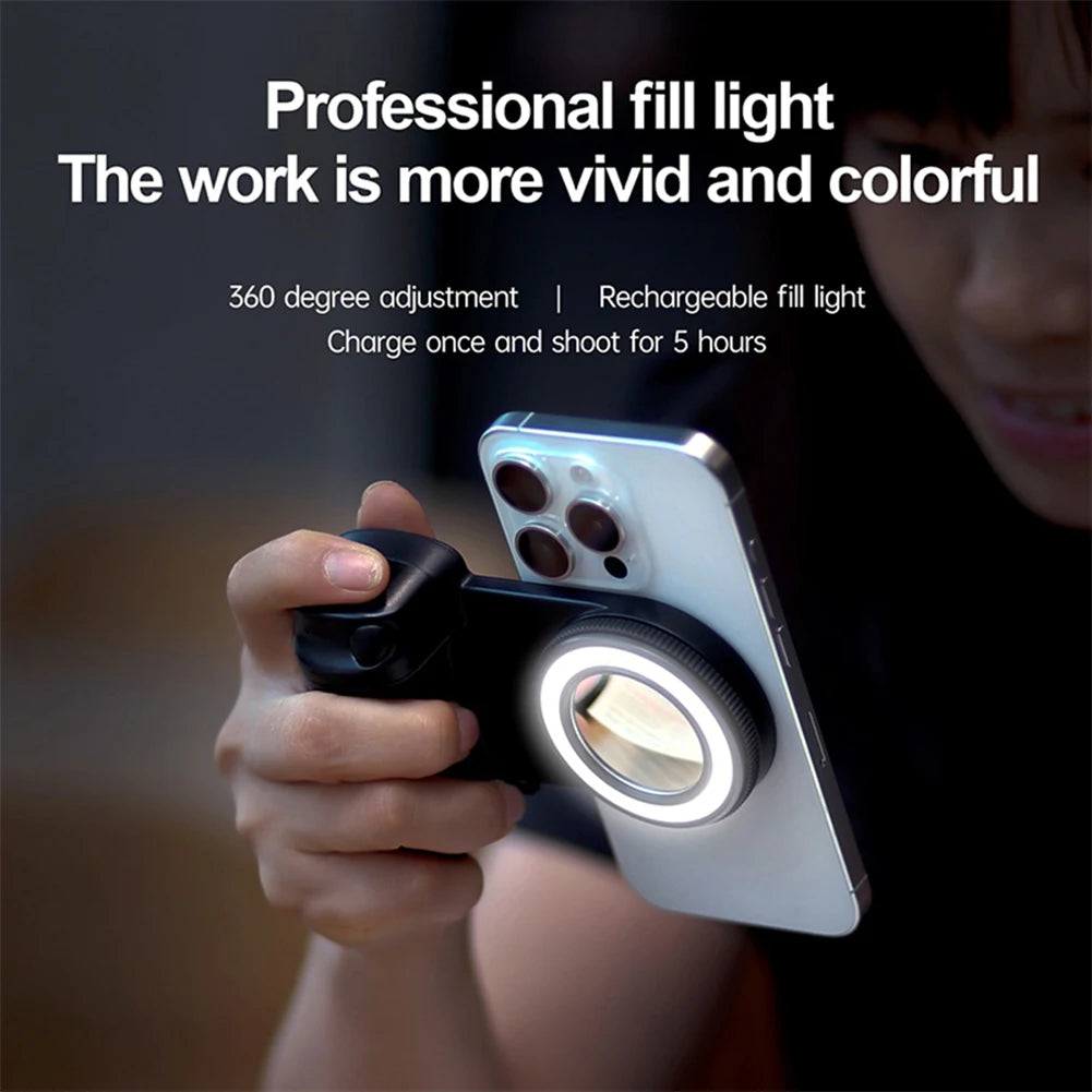 Magnetic Handle Grip With Fill Light For Magsafe Anti-Slip Smart Phone Bracket Camera Selfie Bluetooth Remote Shutter For iPhone