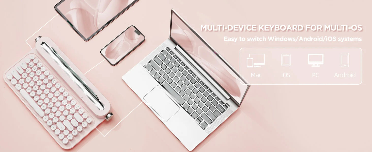 YUNZII ACTTO B305 Retro Typewriter Aesthetic Keyboard, 75% Compact Wireless Keyboard with Integrated Stand for Multi-Device