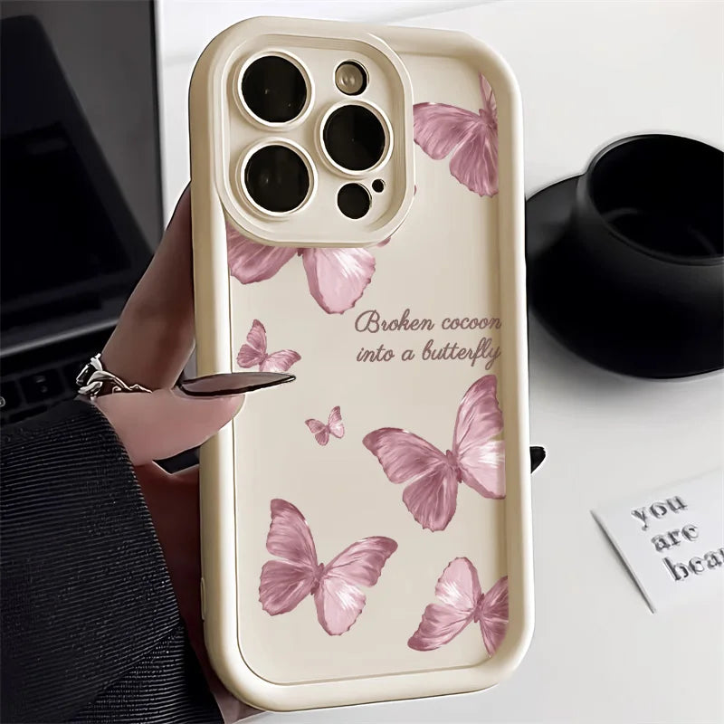 Black Butterfly Silicone Phone Case For iPhone 11 13 14 12 15 17 16 Pro Max Candy Color Soft Cover
