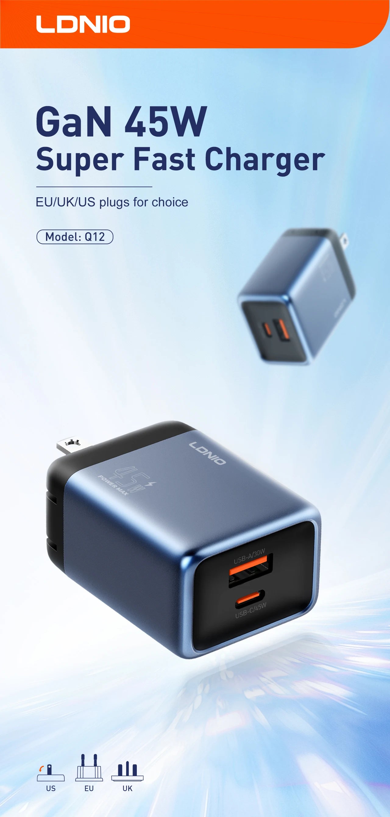 LDNIO Gan 45W Fast Charge Type-C Charger Compatible with 40W iPhone 17 pro Max Air Xiaomi Samsung Ultra - Fast Charging Adapter