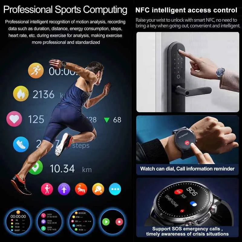2026New Blood Pressure Air Pump Airbag Accurate Measure Smart Watch Men Micro Physical Examination Health ECG Smartwatch NFC BOX
