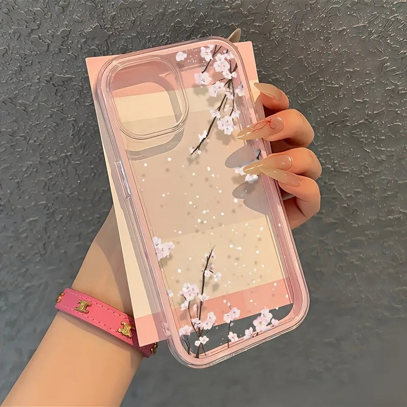 Beautiful Cherry Blossom Snowflake Colorful 2-in-1 Soft Transparent Phone Case for iPhone 17 16 15 14 13 12 11 Pro Max Phone