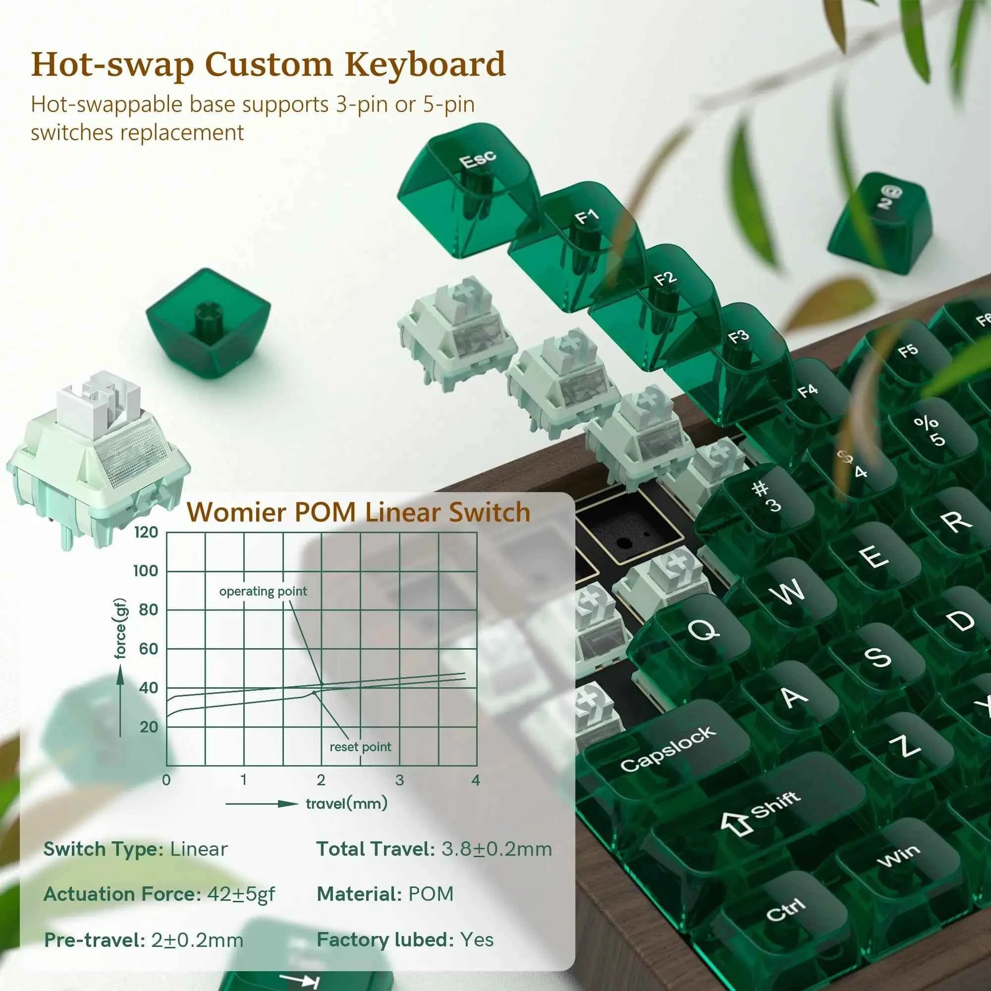 Womier WD75 QMK/VIA Wooden Gaming Keyboard 8000mAh Tri-Mode Wireless Mechanical Custom RGB Hot Swappable Keyboard