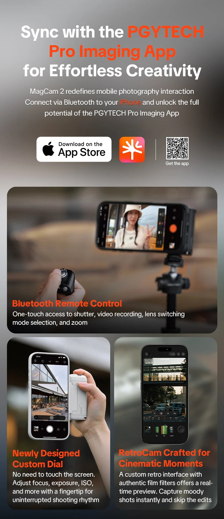 PGYTECH MagCam 2 Phone Grip 3-in-1Camera Phone Grip Modular Kit Bluetooth Remote