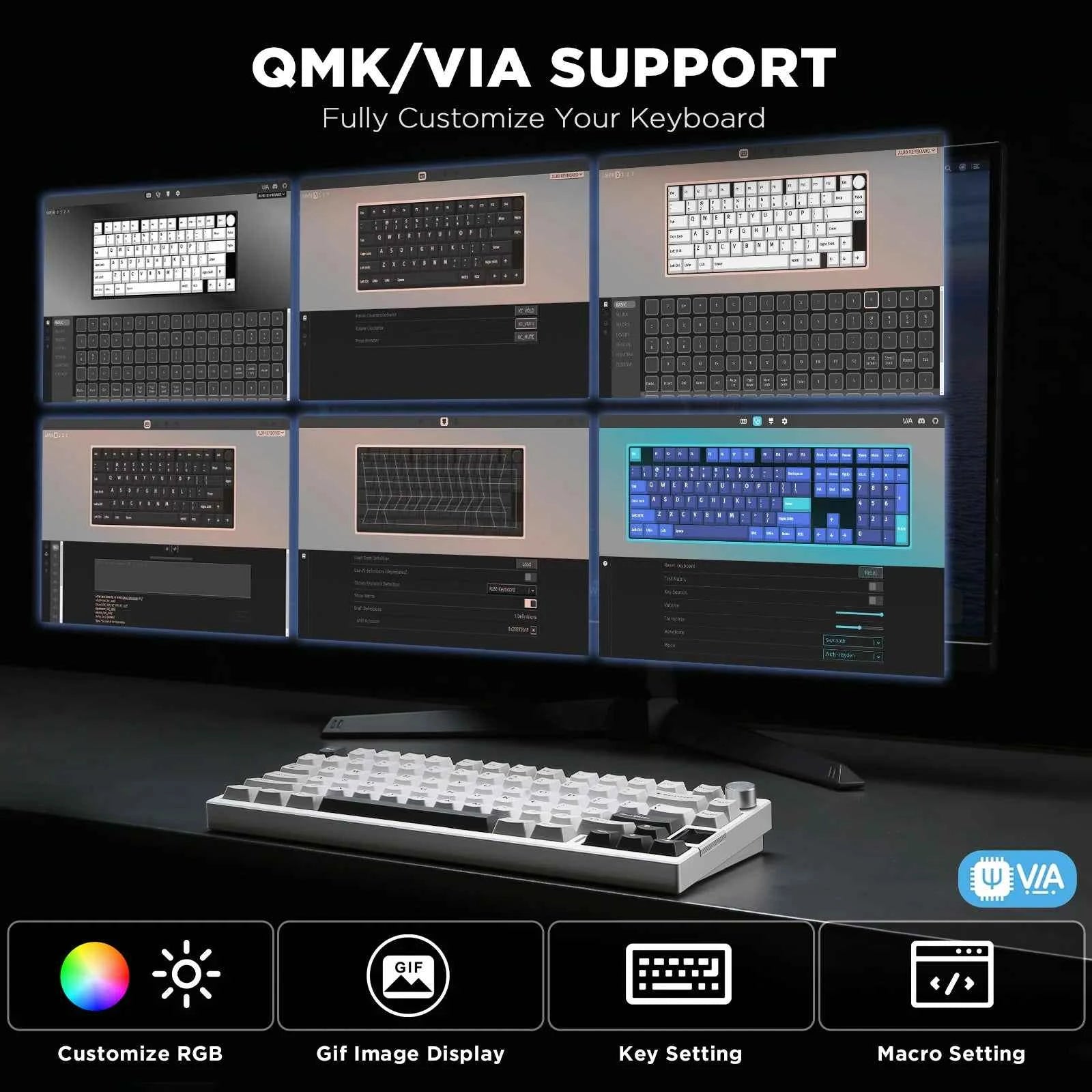 YUNZII AL80 Silver Wireless Mechanical Keyboard, Full Aluminum CNC Custom QMK/VIA Gaming Keyboard, LCD Display Hot Swap Keyboard