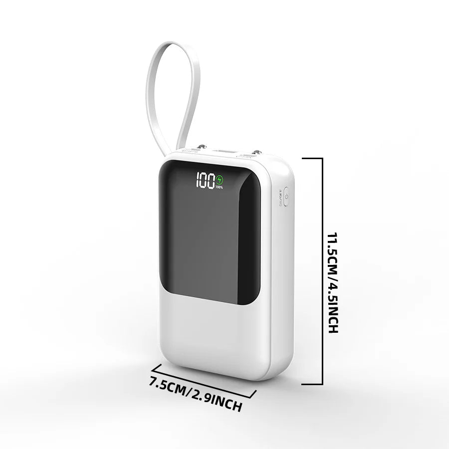 10000mAh Portable Power Bank for Universal Devices Super Fast Charging with Built-in Cable Large Capacity Power Bank for iPhone Samsung Huawei Xiaomi