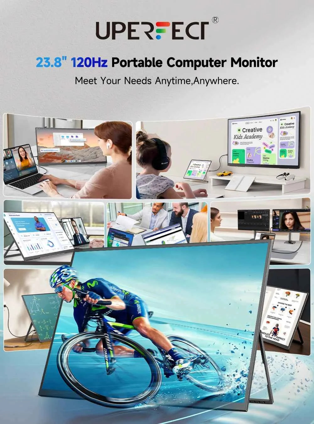 UPERFECT 24”120HZ Portable Monitor Gaming Pc Displays Laptop TV External Screen Ultra-smooth For Cell Phone Steamdeck MacBook