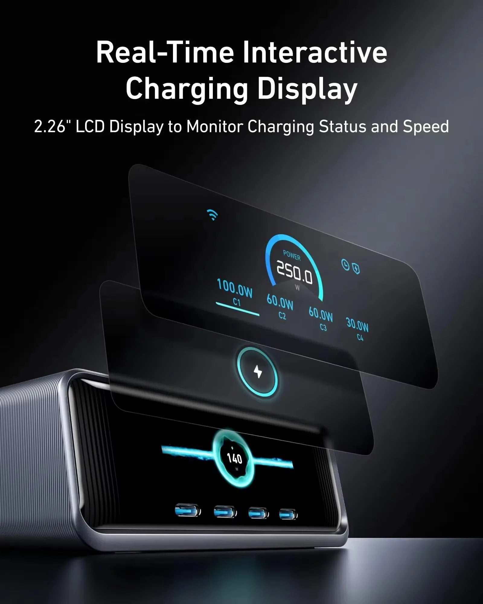 Anker Prime 250W 200W 100W GaN Prime USB C Charging Station Ultra-Fast 6-Port 2.26
