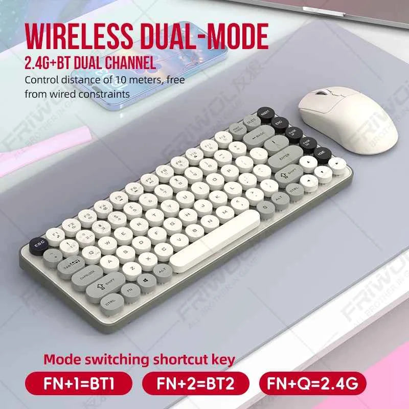 Friwol BT185 Bluetooth Wireless Keyboard Mouse Set Punk Keycap Laptop Desktop Office Mute Keyboard Mechanical Feel