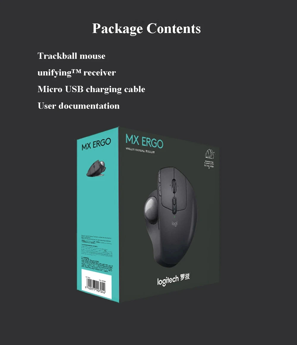 Mouse Logitech MX ERGO S Ergonomic Mouse Trackball Mouse Wireless Bluetooth Quick Charging with Unifying Receiver Office work