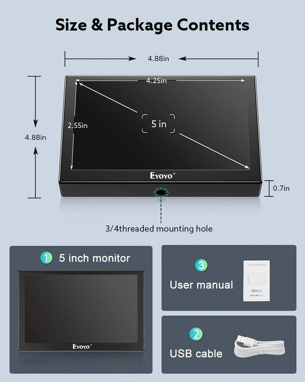 Eyoyo Portable External Monitor 5/7/8 Inches Mini LCD Screen TFT Panel with HDMI AV VGA Port For DVD/Computer/CCTV/Car Rear View