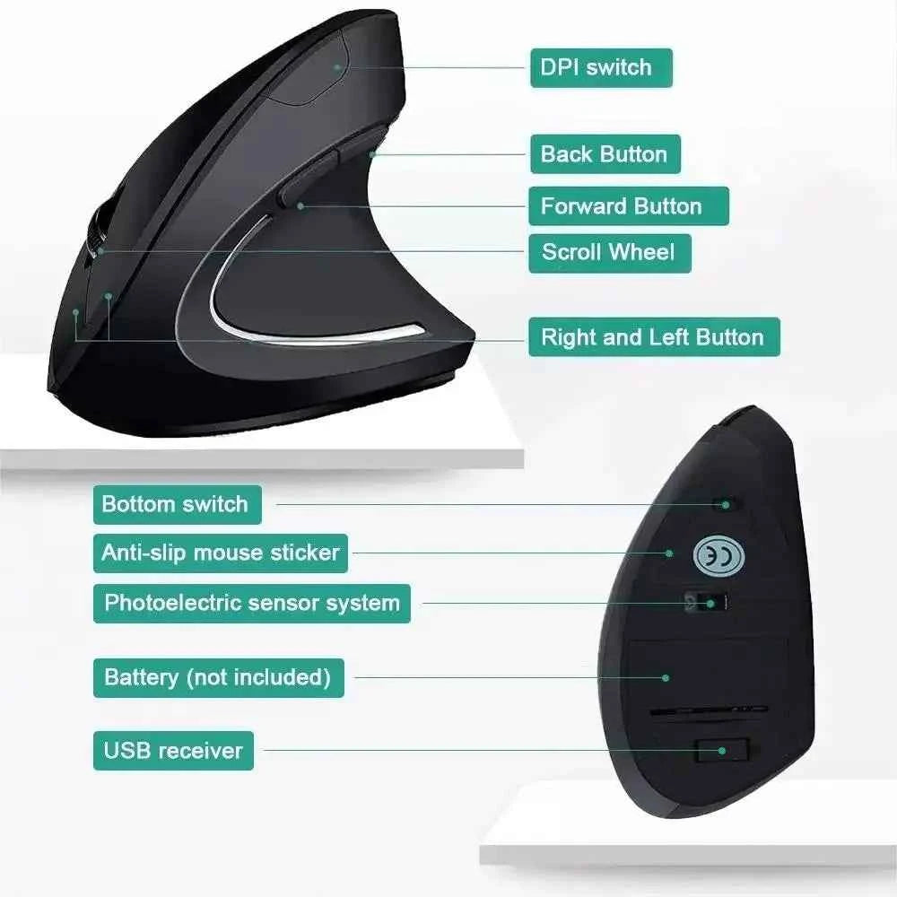 Wireless Bluetooth Vertical Mouse 800 1200 1600 DPI 6 Button Personalised Side Grip Ergonomic 2.4G Mute Gaming PC Computer Mouse