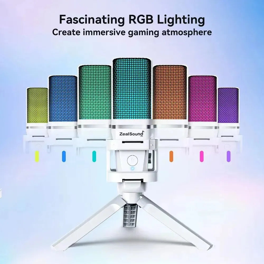 Zealsound RGB USB Gaming Microphone with Articulated Arm, White Computer Condenser Mic For PC/Mac, Recording Podcasting Streaming - WinSupport Tech