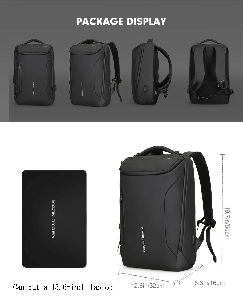 Mark Ryden 2025  Anti-Thief Fashion Men Backpack Multifunctional Waterproof 15.6 Inch Laptop Bag Man USB Travel Charging Bag