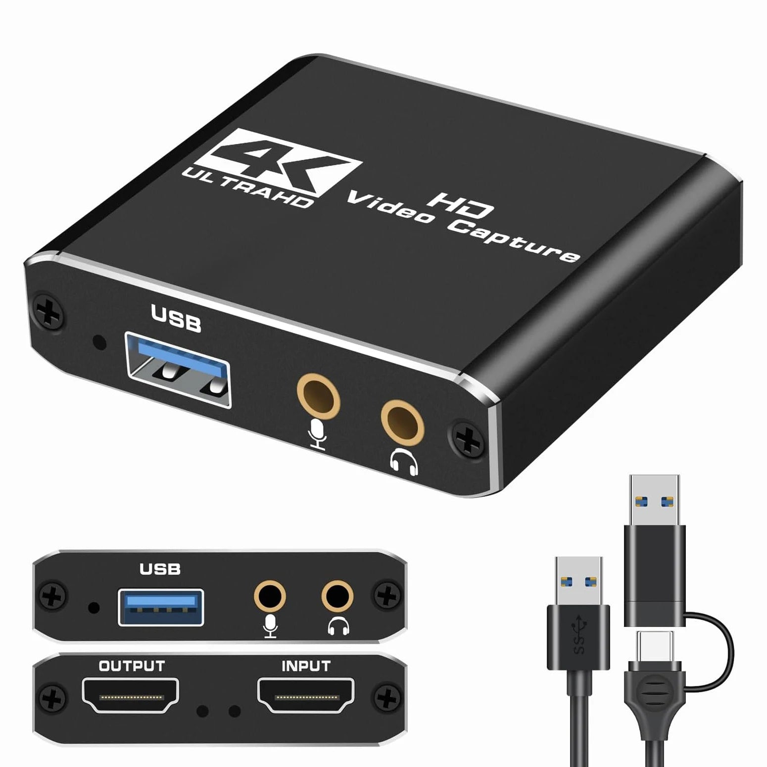 USB 3.0 Capture Card 4K HDMI-compatible Loop-Out 1080P@60Hz Audio Video Game Capture Card for PS5/4 Laptop PC Live Streaming OBS