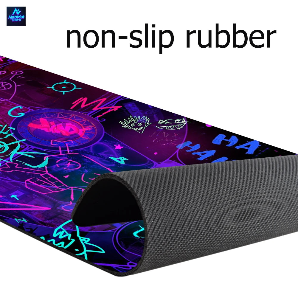 Gaming Mouse Pad 80x30cm Jinx Arcane Purple Neon Graffiti Doodle Desk Mat Dark Aesthetic Street Style Computer Decor for PC Gamers Office