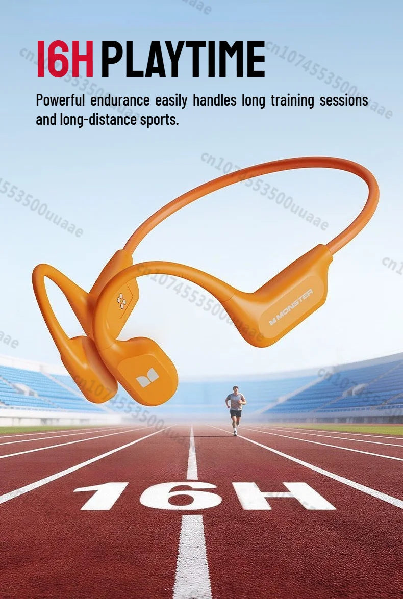 Monster BC300 Bone Conduction Bluetooth 6.0 Headphone IPX8 Waterproof Wireless Swimming Earphones Built-in 32GB Sport Earhook