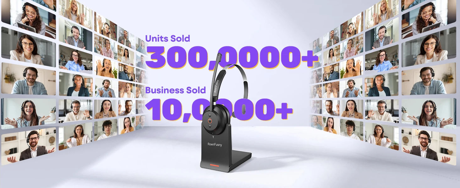 RownFusny R03 Call Center Wireless Headset Bluetooth 5.3 Computer Headphones Bluetooth Headsets with USB Noise Reduction Mic