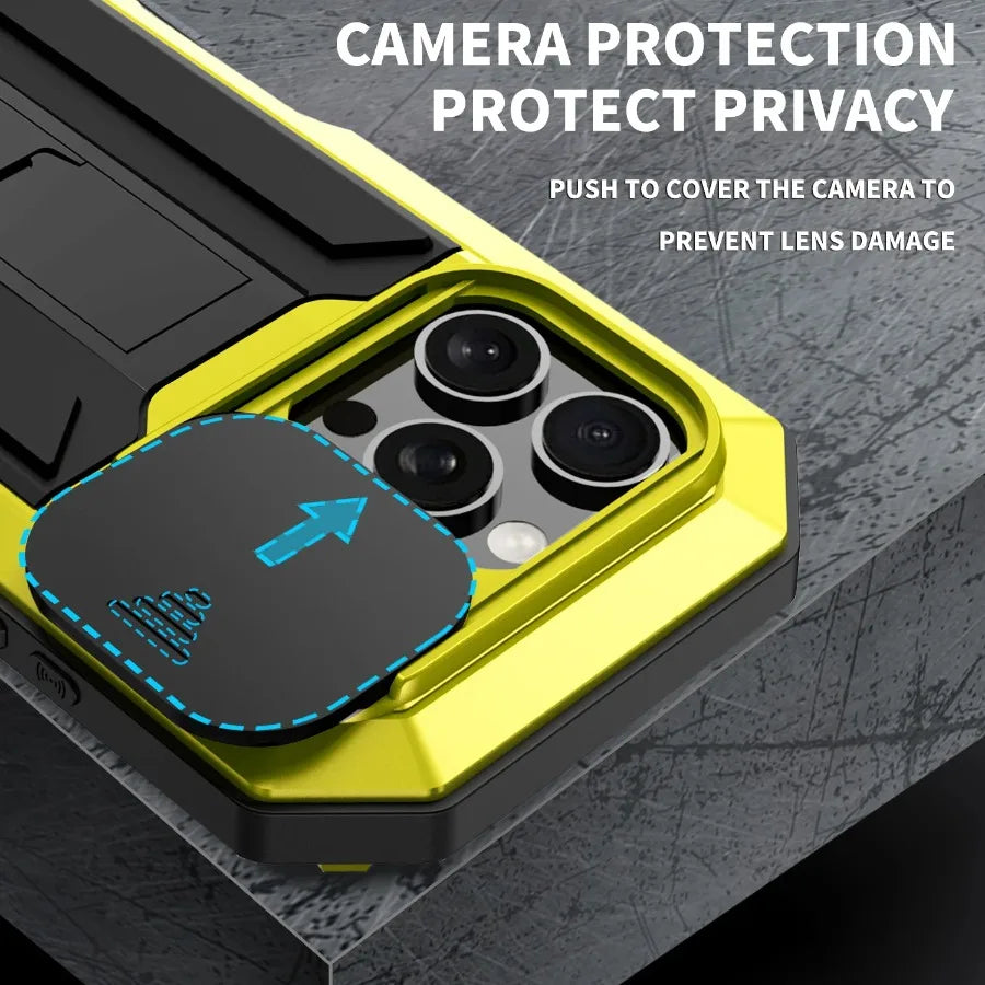 Rugged Metal Phone Case For iPhone Air 17 16e 16 Pro Max Heavy Military Shockproof Shell Slide Camera Cover Screen Protect