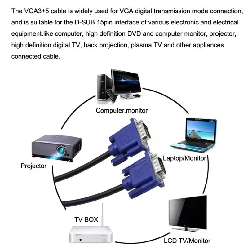 1080P VGA to VGA Extension Cable Male to Male VGA Video Converter Cables With Magnetic Ring for Computer Monitor Projector HDTV - WinSupport Tech