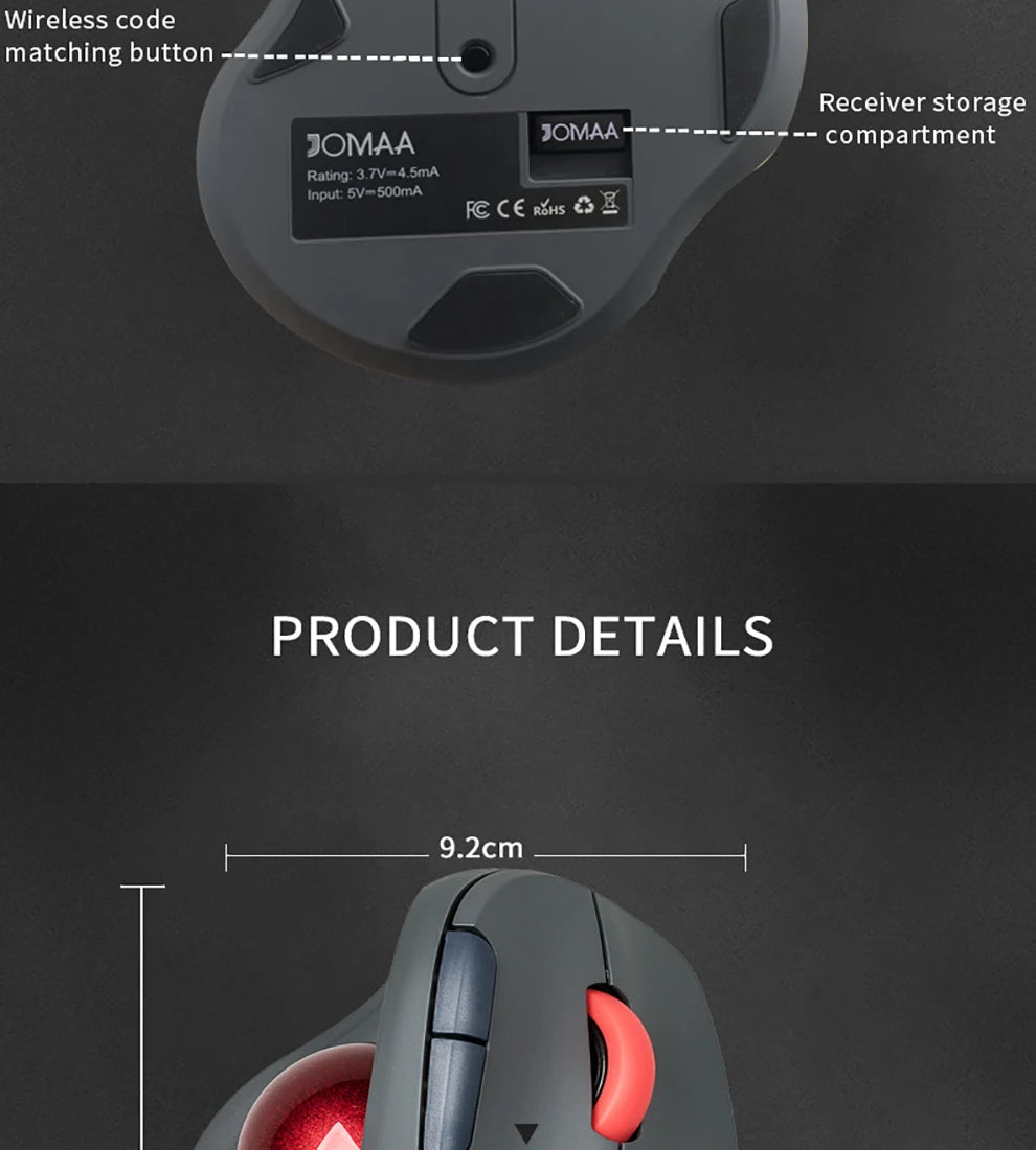 Ergonomic Bluetooth/2.4G Wireless Trackball Mouse for PC/Laptop/Desktop,Rechargeable Optical Vertical Mouse with Silent Design