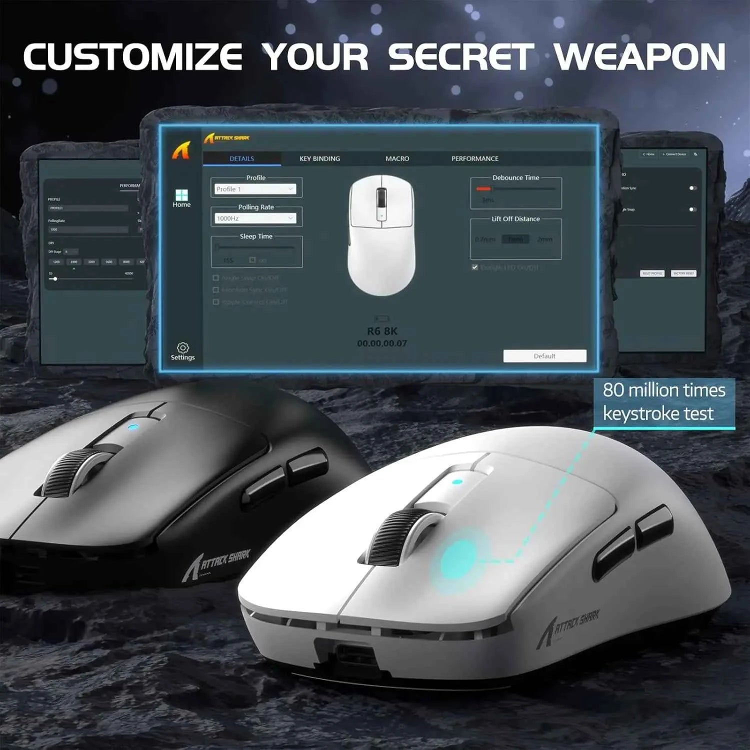 Attack Shark R6 Lightweight Wireless Gaming Mouse, PAW 3950Max Sensor Computer Mouse with Nordic 52480, 8KHz Polling