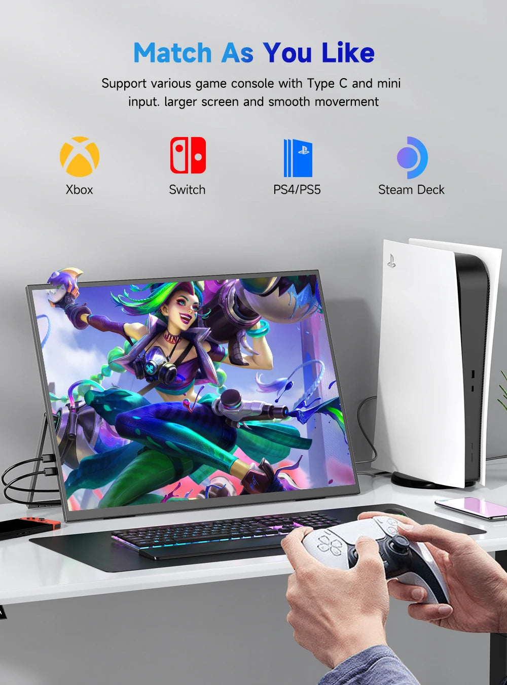 UPERFECT UGame 23.8inch 1080P 120Hz Monitor Gaming For XBox Series X / S PS5 Switch VESA Large Laptop Screen USB C/HDMI Display